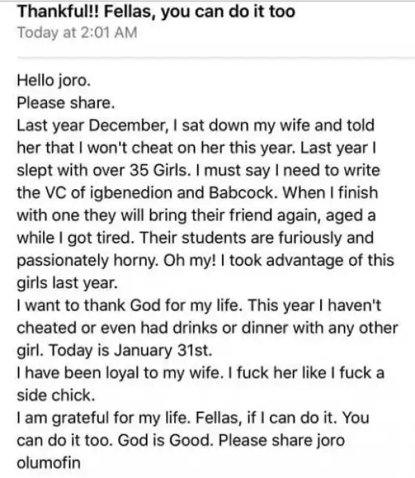 I Slept with 35 Women in 2016 - Randy Nigerian Man Reveals Romance with Private Uni Students
